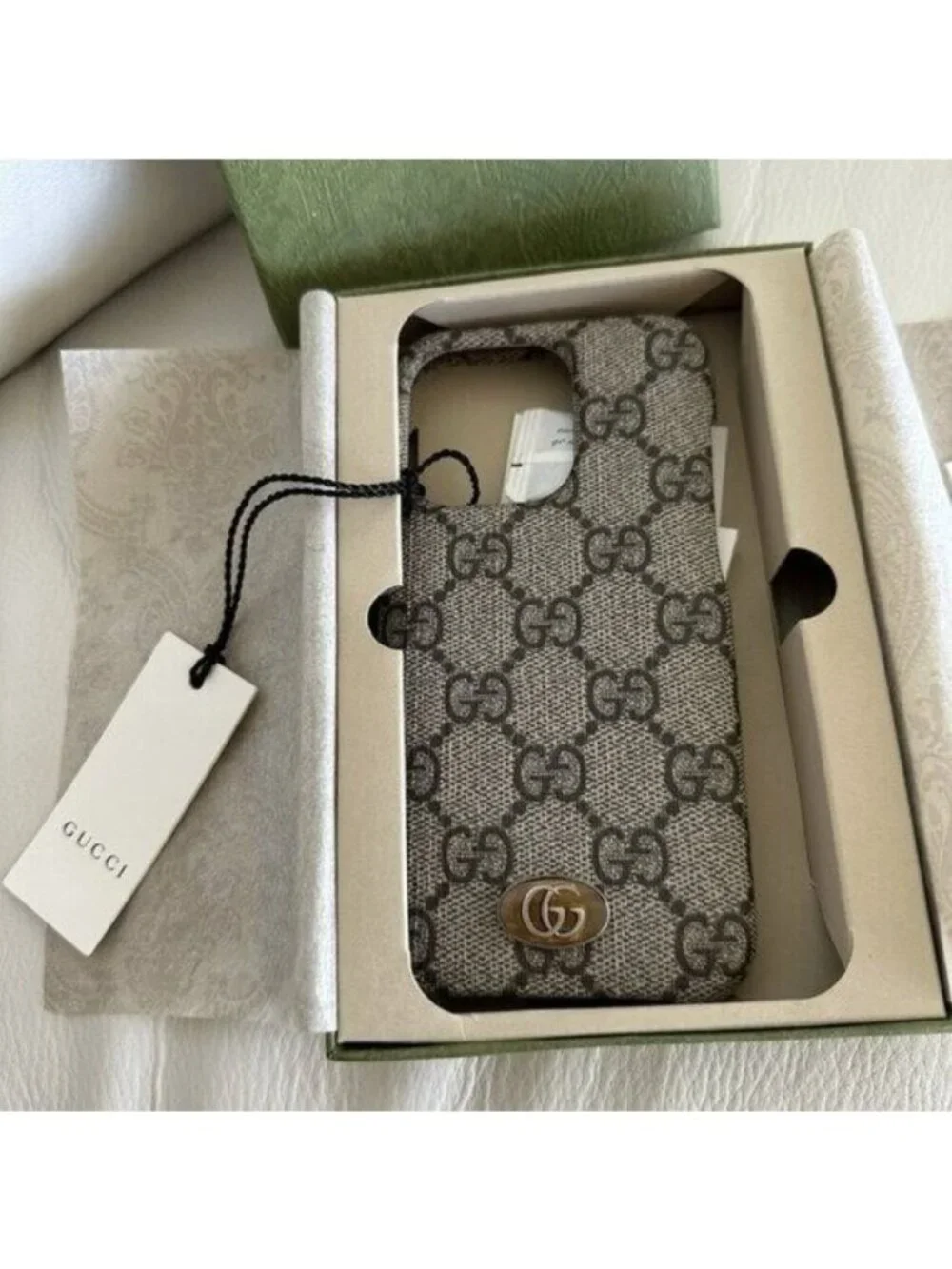 New GUCCI iPhone 15 case Ophidia Supreme Brown GG Logo W/ Box